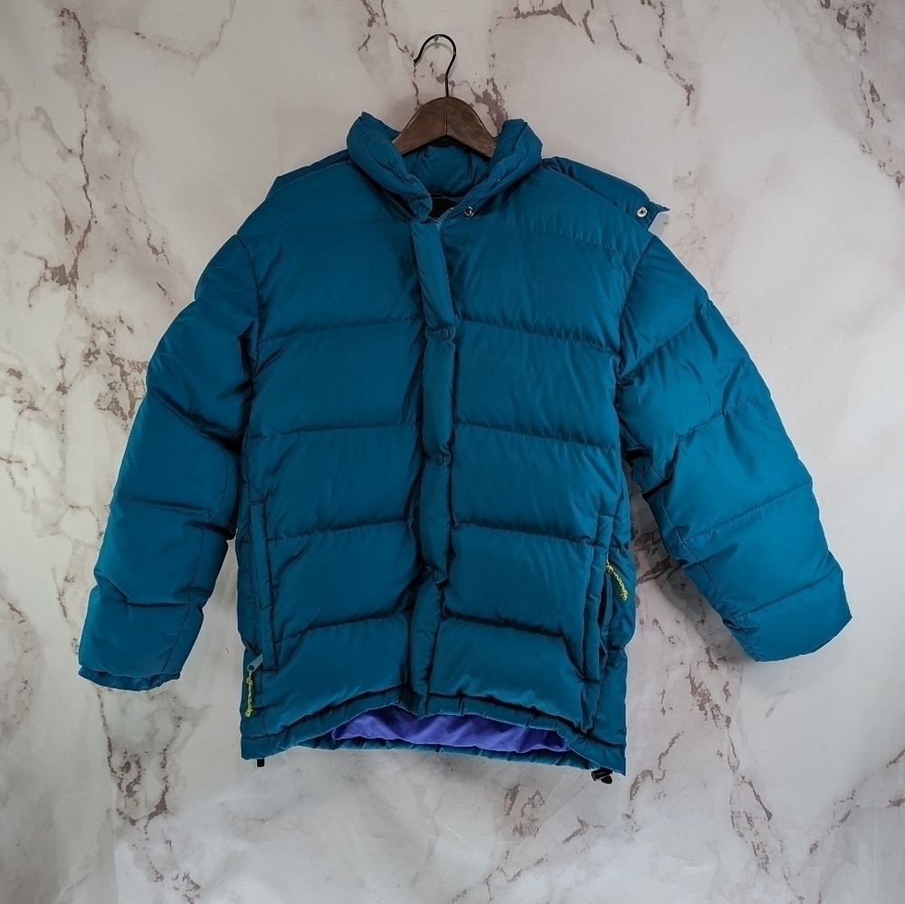 REI Down Coat Womens Large Teal Purple Goose Puffer Jacket Vtg 80s 90s USA 10